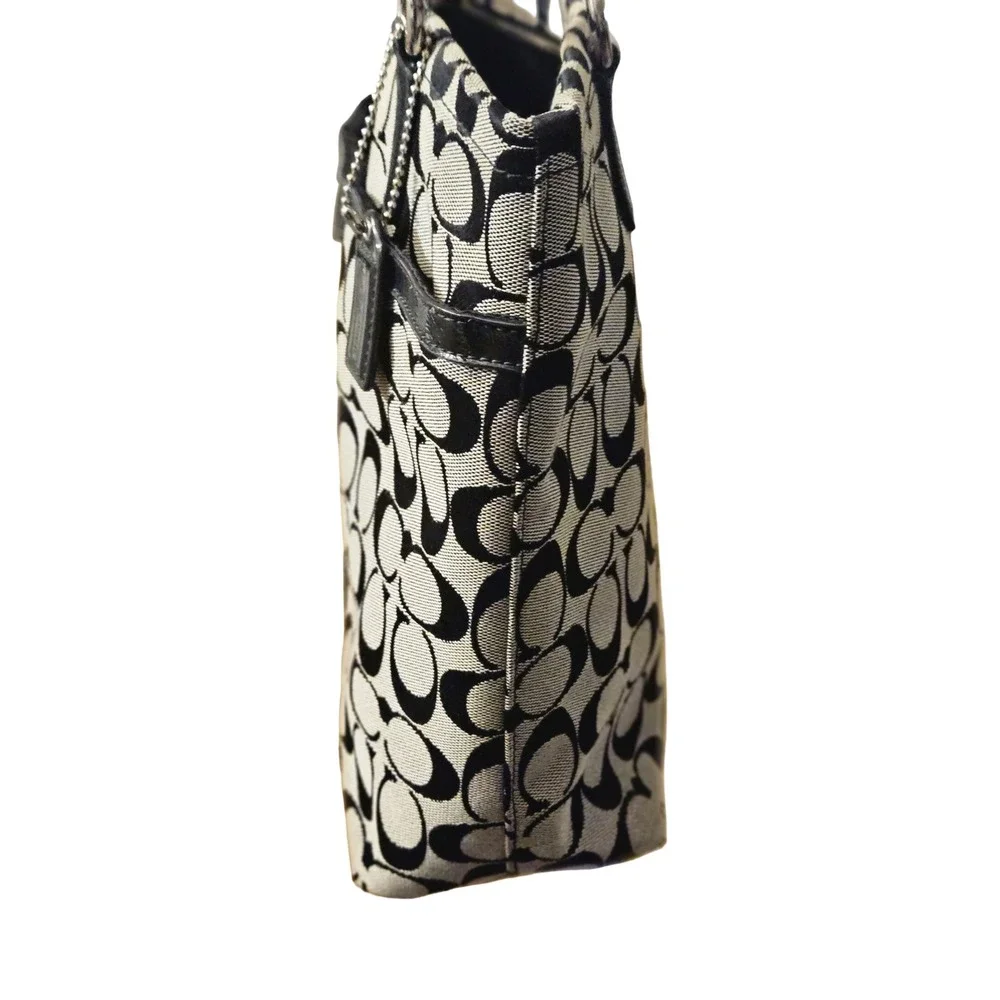 Coach‎ Signature Gallery Tote Black White Jacquard Patent Leather Shoulder Bag